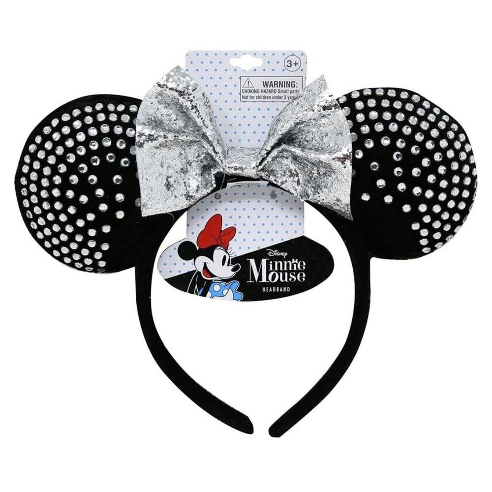 Disney Minnie Mouse Headband Ears Velvet Silver Bow by Her Accessories